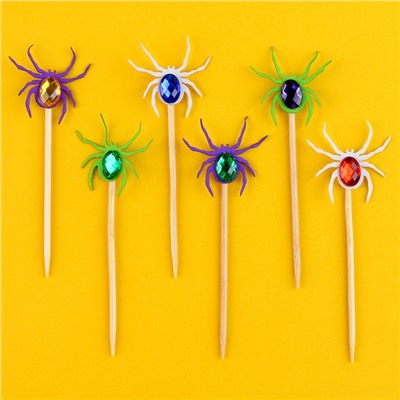 Шпажки «Цветные пауки», в наборе 6 штук, МИКС