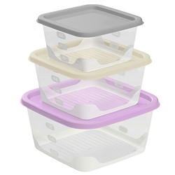 Набор контейнеров для продуктов квадратных 3шт, (0, 63л+1, 1л+1, 7л), пластик
