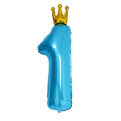 Шар фольгированный 32" «Цифра 1 с короной», цвет голубой