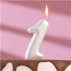 Свеча для торта  "Овал" цифра "1", большая, жемчужный, 7 см