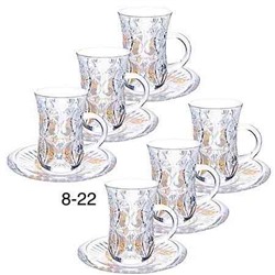 Набор для чая стеклянный 12пр 6 стаканов+6 блюдец. Материал: стекло. Объем: 195 мл