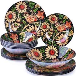 Набор посуды 19 пр Форма: круглая. Материал: стекло. 6 десертных тарелок: D18 см. 6 больших тарелок: D 23 см. 6 глубоких тарелок: D18,5 х 5 см. 1 салатница: D 22,5 х 5,5 см.