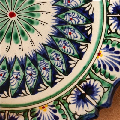 Тарелка Риштанская Керамика "Цветы", синяя, рельефная, 17 см, микс