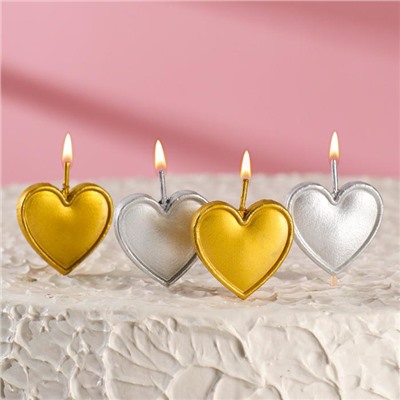 Набор свечей для торта на шпажках "Сердечки", 6,6х3,8 см, 25 гр, 4 шт