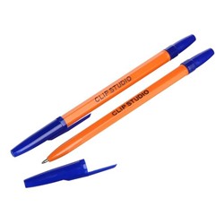 Ручка шариковая ClipStudio синяя, жёлтый корпус