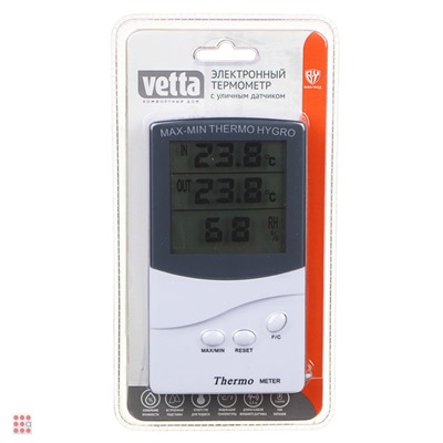 VETTA Термометр электронный, выносной датчик температуры, влажность, 12.5x7см, пластик, 1xAAA