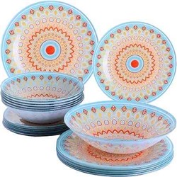 Набор посуды 19 пр Форма: круглая. Материал: стекло. 6 десертных тарелок: D18 см. 6 больших тарелок: D 23 см. 6 глубоких тарелок: D18,5 х 5 см. 1 салатница: D 22,5 х 5,5 см.