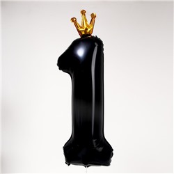 Шар фольгированный 40" «Цифра 1 с короной», цвет чёрный