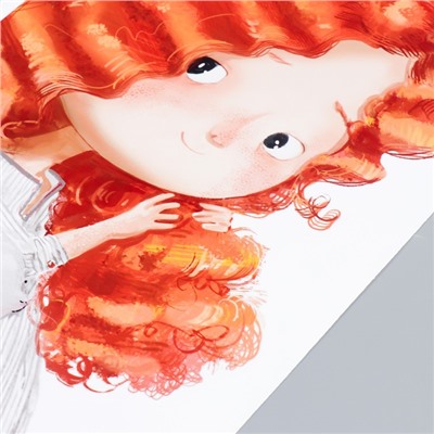 Наклейка пластик интерьерная цветная "Девочка с рыжими волосами с зайчатами" 30х90 см