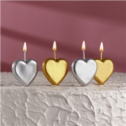 Набор свечей для торта на шпажках "Сердечки", 6,6х3,8 см, 25 гр, 4 шт